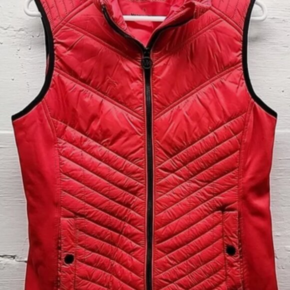 Michael Kors Women's Sharp Red Black Quilted Puffy Puffer Vest Size Large - Picture 4 of 4